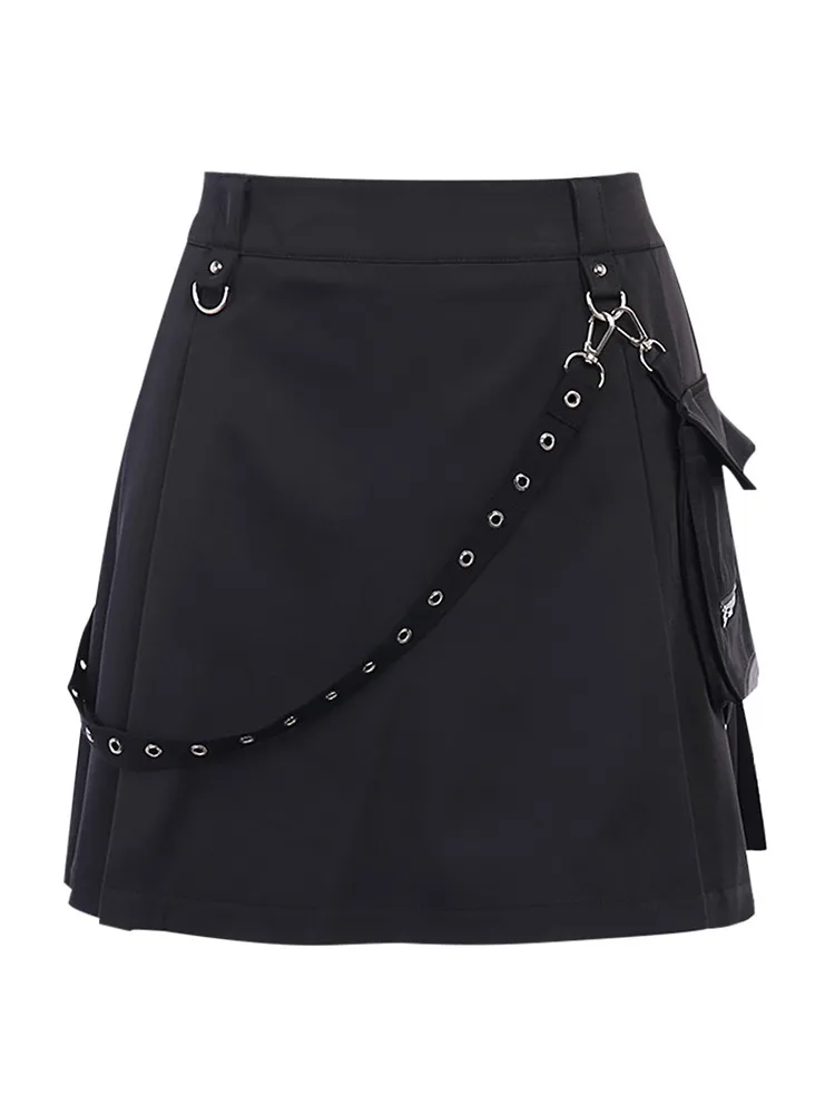 InsGoth Harajuku Punk Gothic Black High Waist Black Skirts Women Sexy Patchwork Bandage Mini Skirt Female Streetwear Summer Chie 220701