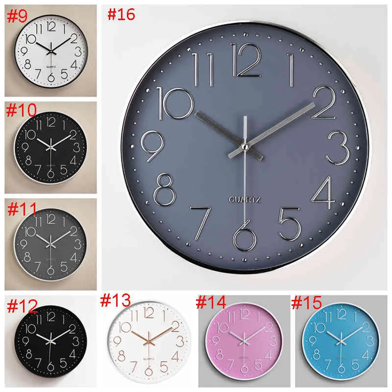 12 Inches Round Mute Digital Scale Wall Clock 3D Living Room Bedroom Walls Clocks Home Rooms Decor Hanging Punch VTMEB1205286z