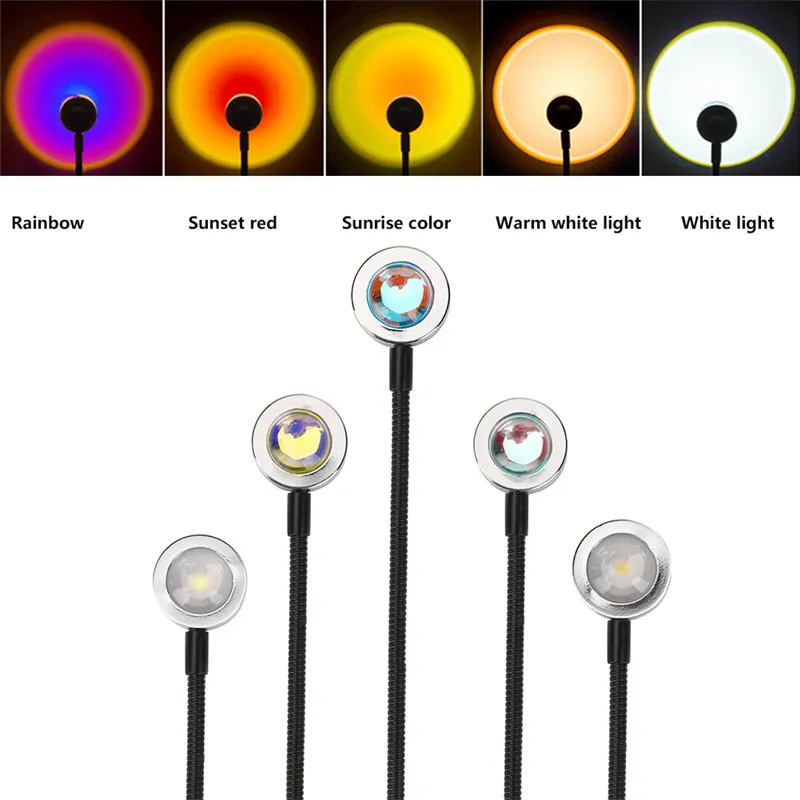 Sunset Lamp USB Gadgets Rainbow Projector Atmosphere Night Light Home Decoration Photography Lighting Coffee Shop Wall Decor Lights Lights