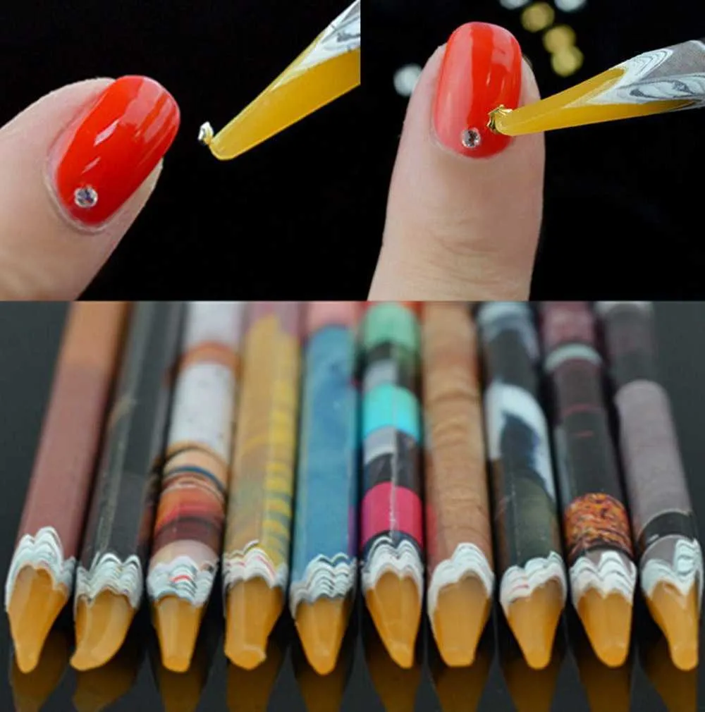 Cire pointillage stylo crayon Nail Art outils auto-adhésif strass gemmes forage cueillette Picker conseils couleur aléatoire Pluma De Puntos