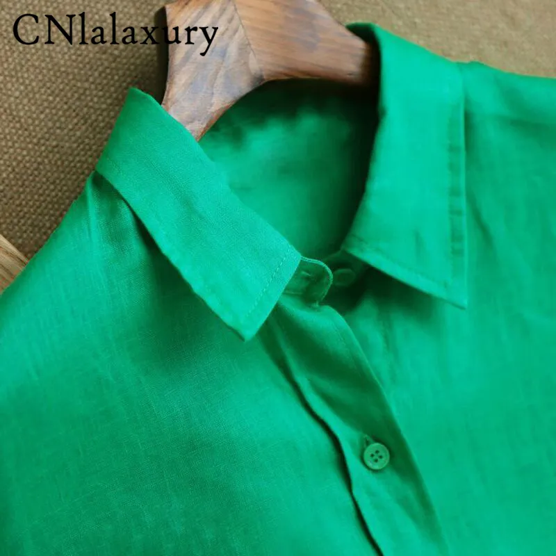 CNlalaxury Front Buttons Autumn Green Blouse Elegant Casual White Long Sleeve Shirts Female Turn Down Collar Tops Ladies 220726