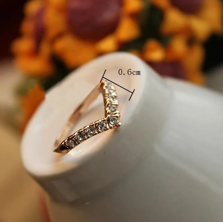 Korean V-shaped design diamond ring women pink simple tail ring jewelry manufacturers wholesale hot stalls