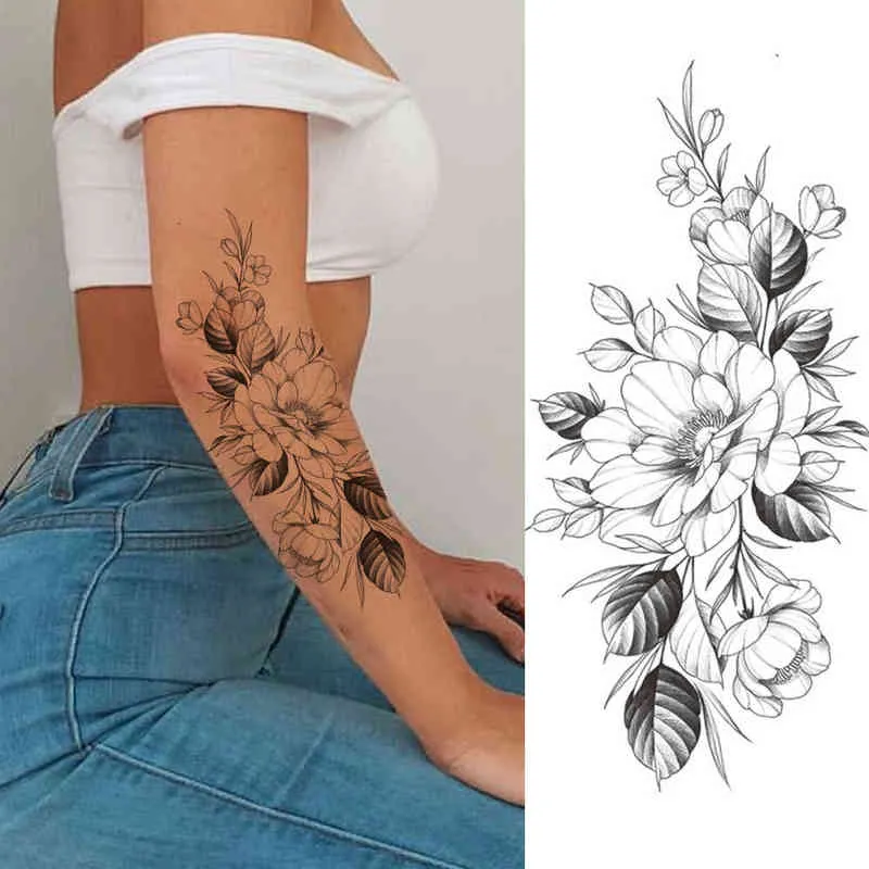 NXY Temporary Tattoo Large Realistic Flower Fake Stickers for Woman Female Azalea Snake s Body Art Water Transfer Tatoo 0330