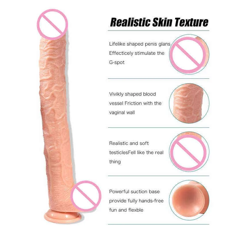 Nxy Dildos Super Long Huge Realistic Penis with Suction Cup Dick Stimulate Vaginal Massage Anal Sex Toys for Women Masturbation 220420