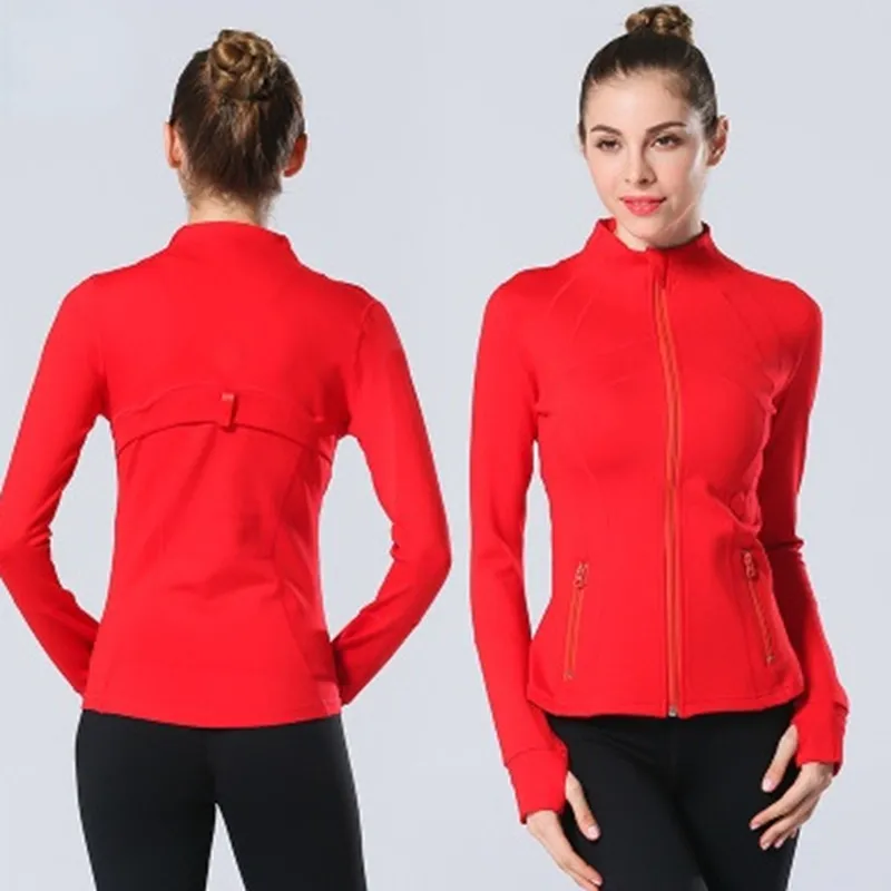 Long Sleeve Yoga Jacket Women Define Workout Sports Zipper Coat Jackets Fitness Sport Quick Dry Activewear Clothes Top Solid Zip Up Sweatshirt Sportwear