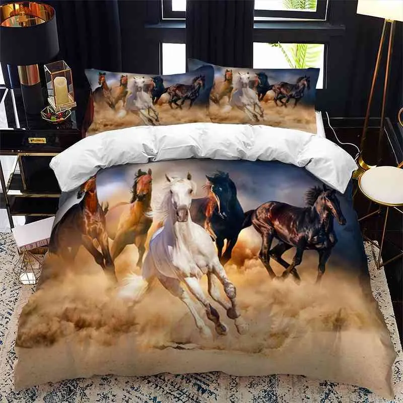 Animal Horse dubbelsäng täcke täcke set queen calico tvillingstorlek tröskel sängkläder singel komplett