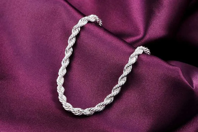 Hot Silver Fashion 925 4 MM Corde Torsadée Chaîne Bracelets Collier Ensembles de Bijoux Pour Hommes Femmes Cadeaux De Fête De Mariage