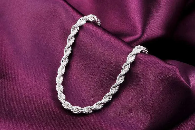 Hot Silver Fashion 925 4mm Torcido Corrente Corrente Braceletes Colar Jóias Conjuntos para Homens Mulheres Casamento Festa Presentes