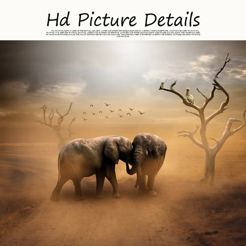 アフリカ砂漠象野生動物キャンバスアートペインティングポスターとプリントクアドロスホームデコレーションリビングルームの壁アート画像