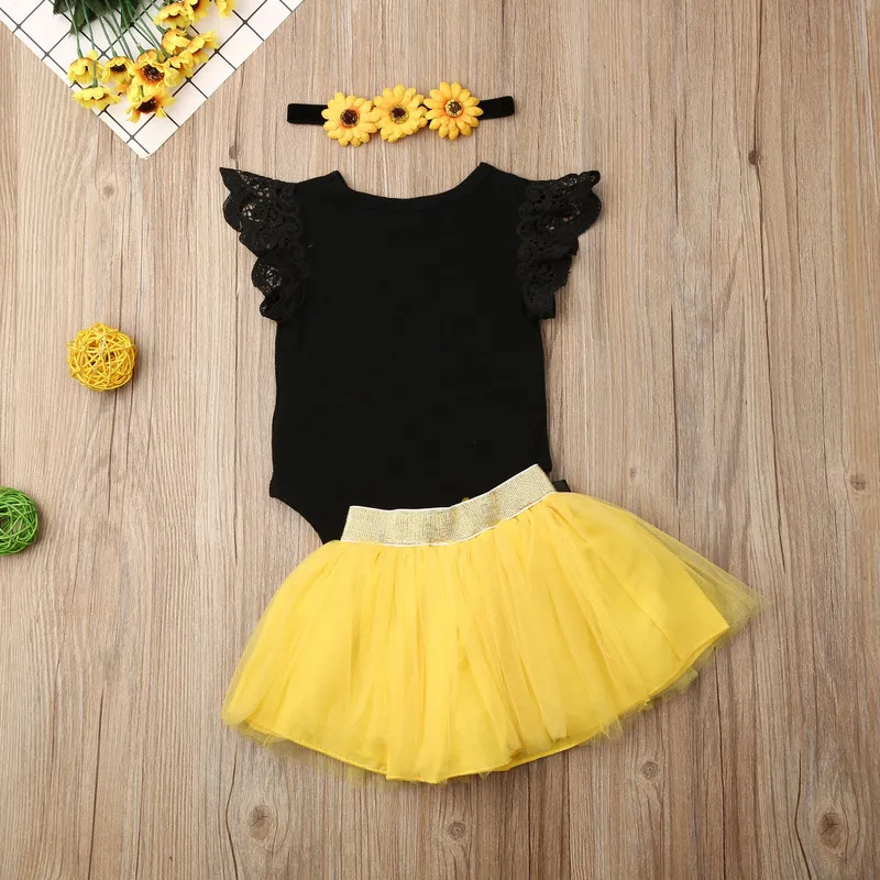 Baby Girl Clothes born Lace Ruffle Sleeveless Romper Tops Girls Mini Tulle Skirt Headband Outfits Set 220608