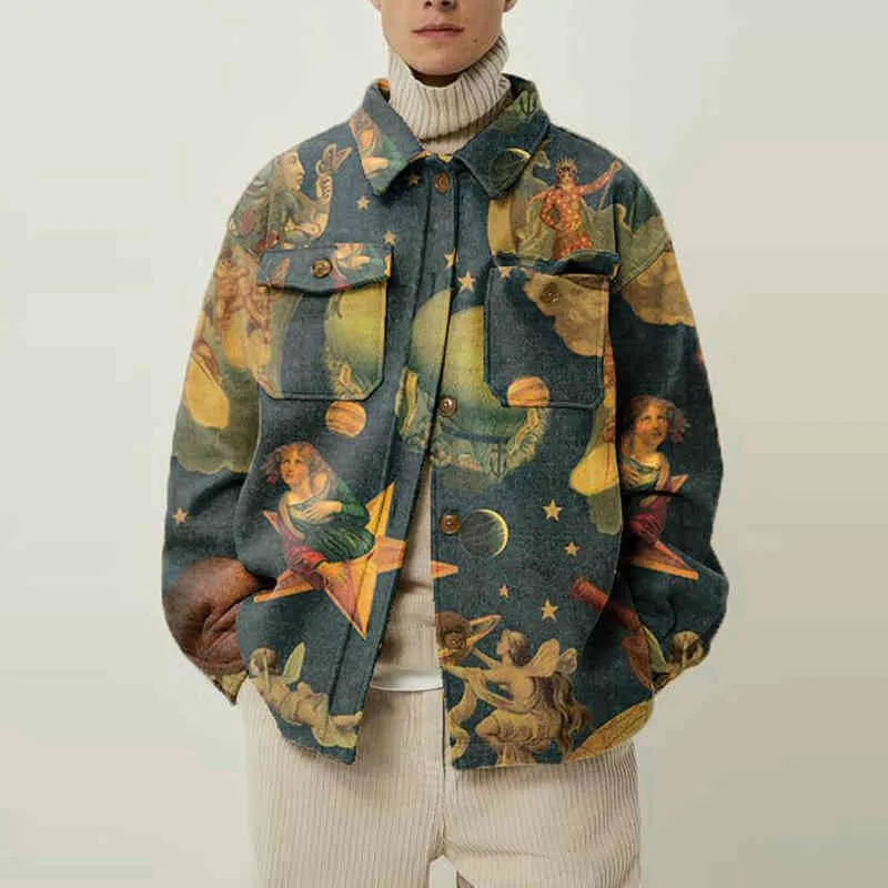 2022 Mäns mode tryckta jacka abstrakt linje skjorta flera ögonficka dekorativa päls 9 stilar tillgängliga