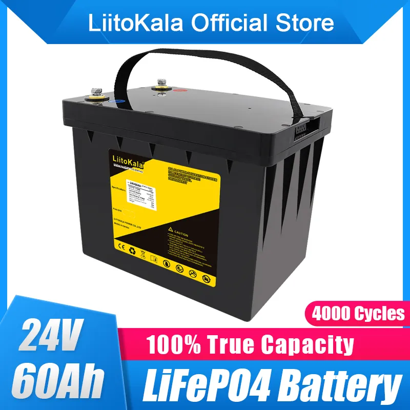 Paquete de batería LiitoKala lifepo4 24V 60Ah 50Ah con 100A BMS para motocicleta sistema solar ebike silla de ruedas eléctrica scooters