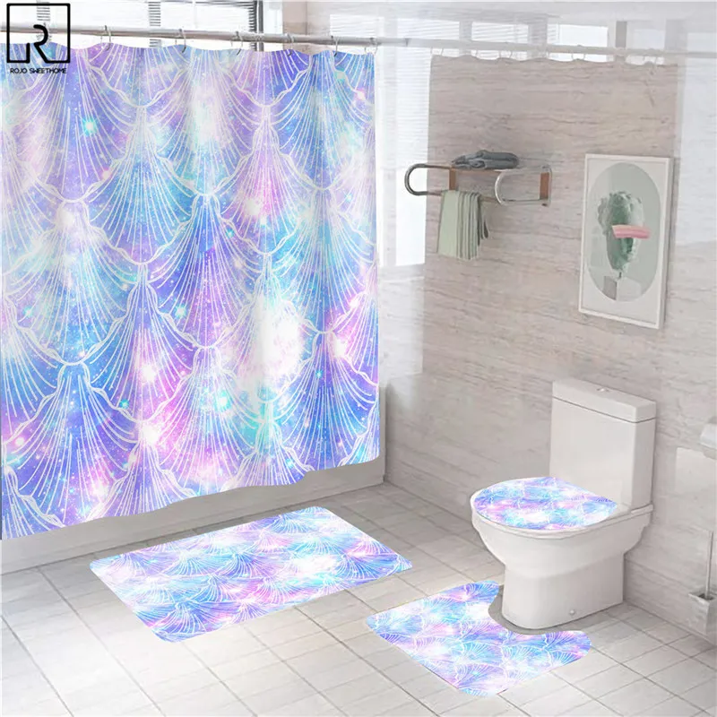 Pink Marble Shower Curtains Shiny Decor for Bathroom Polyester Fabric Decorative Bath Screen Toilet Cover Carpet WC Accessories 220517