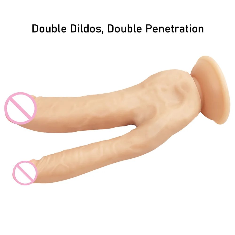 Double Godes Pénétration Vagin et Anus Grand Pénis À Tête Réaliste Doux Phallus Sexy Jouets Pour Femmes Masturbation