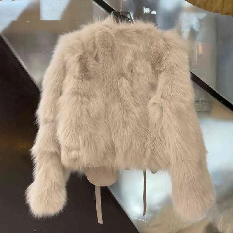 2021 Nouveau Automne Hiver Vison Cheveux Petit Parfum Couture Manteau En Peluche Angleterre Style Femmes Fourrure Manteau Court Mince Fausse Fourrure T220716