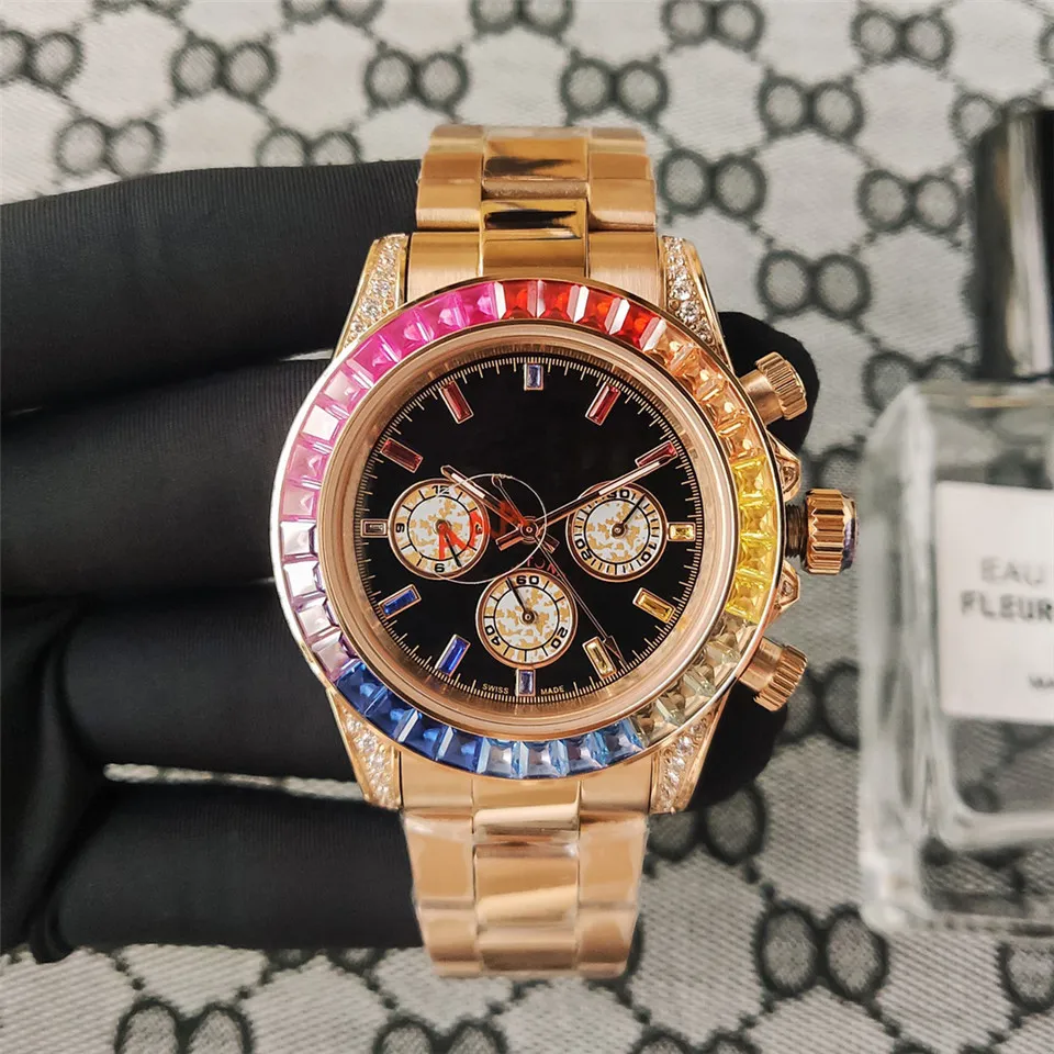 Wysokiej jakości automatyczne zegarki męskie mody Srebrny Diamentowy zegarek ze stali nierdzewnej Składanie Burza Burek173D