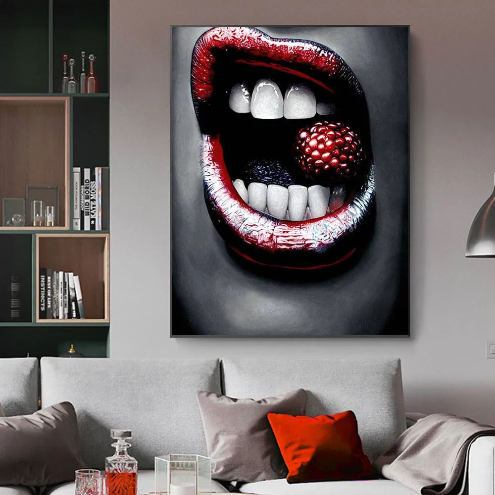 Strawberry Lips Canvas Painting Poster Print Wall Art Picture For Living Room Nordic Style Home Decor Decoration Frameless