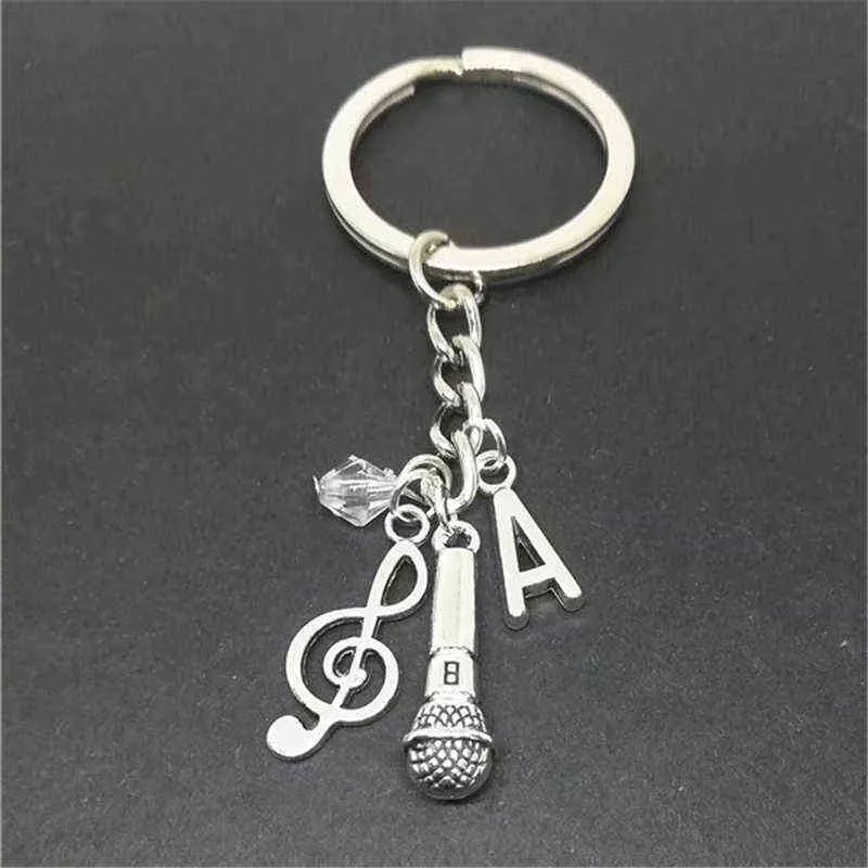 Handmade Jewelry Microphone Keychain Music Keychain Metal Keychain Microphone Keyring Initial Jewelry AA220318