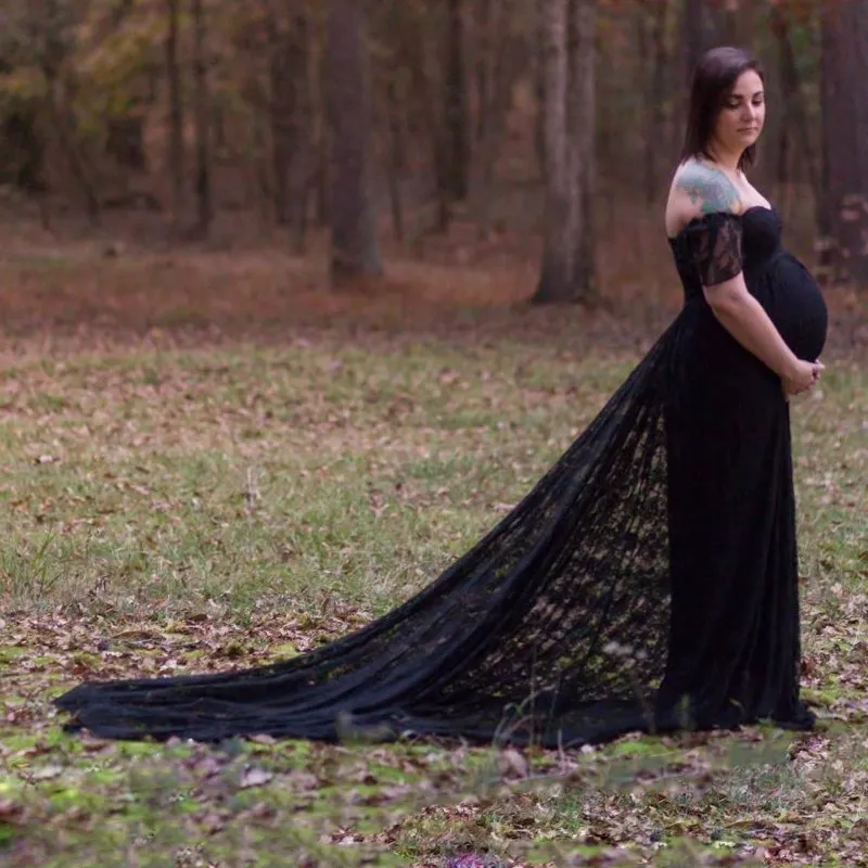 Robes de maternité en dentelle pour Po Shoot femmes enceintes bébé douche balayage Train Maxi robe grossesse pographie accessoires 220419