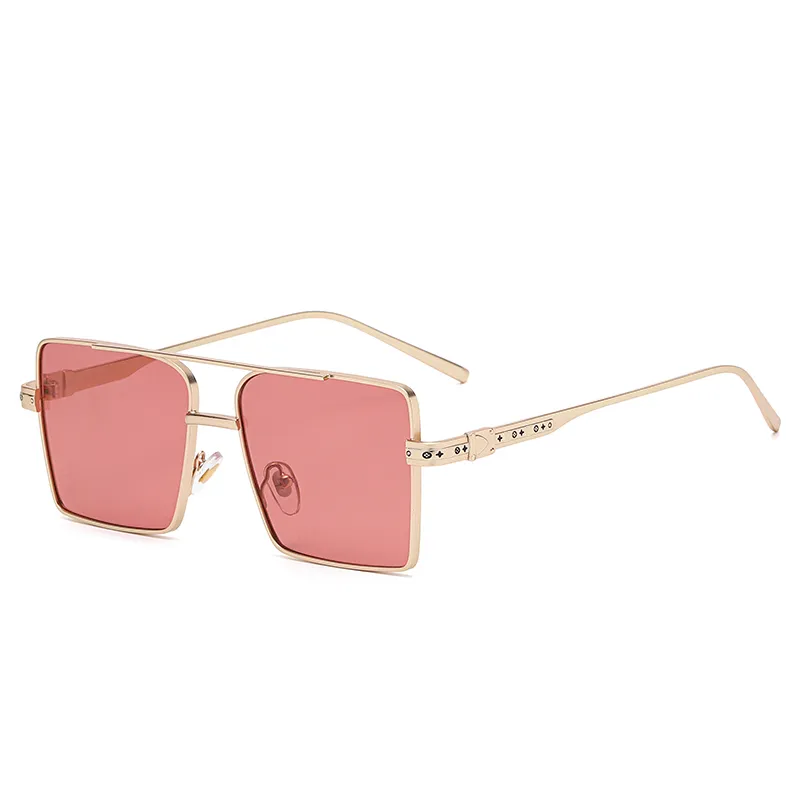 Lunettes de soleil de créateur de métal carré de mode Men Gold Edge Pink Femmes Polariseur Four Seasons Eyewear Couples Sunglass UV400219Z