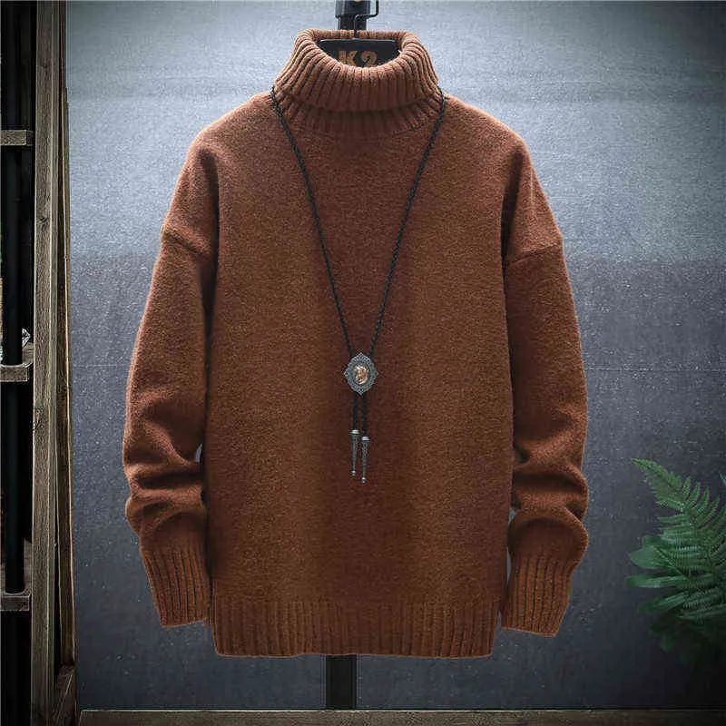 2022 Winter Thick Men's Slim Sweater Solid Color Turtleneck Pullover Sweaters Mens Korean Casual Men Long Sleeve Knitwear Coats L220801
