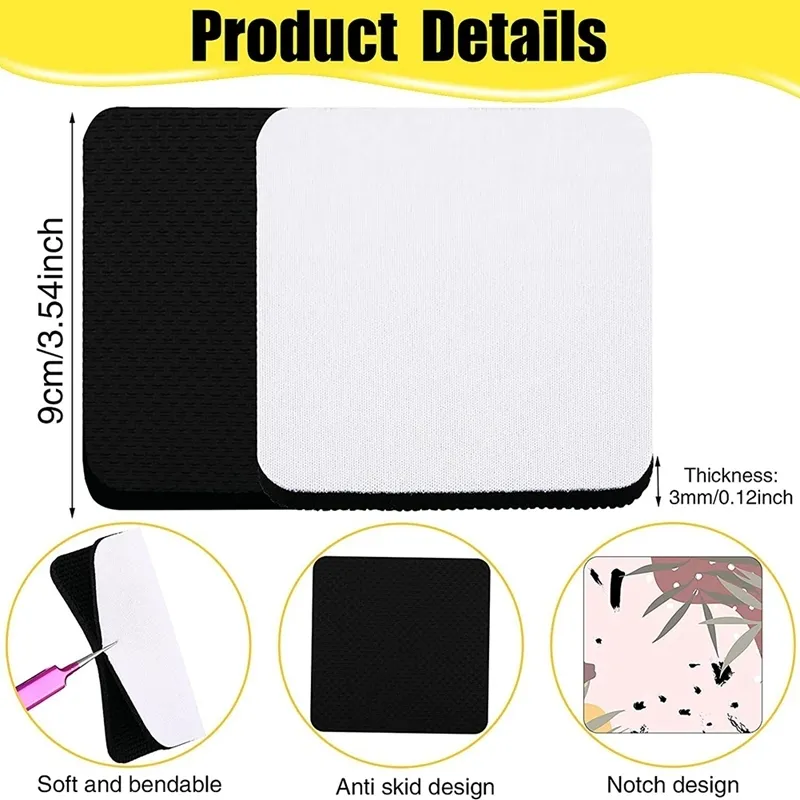 Square Sublimation Coaster Blank Cup Mat Rubber Coasters for DIY Home Kitchen Decor 220627