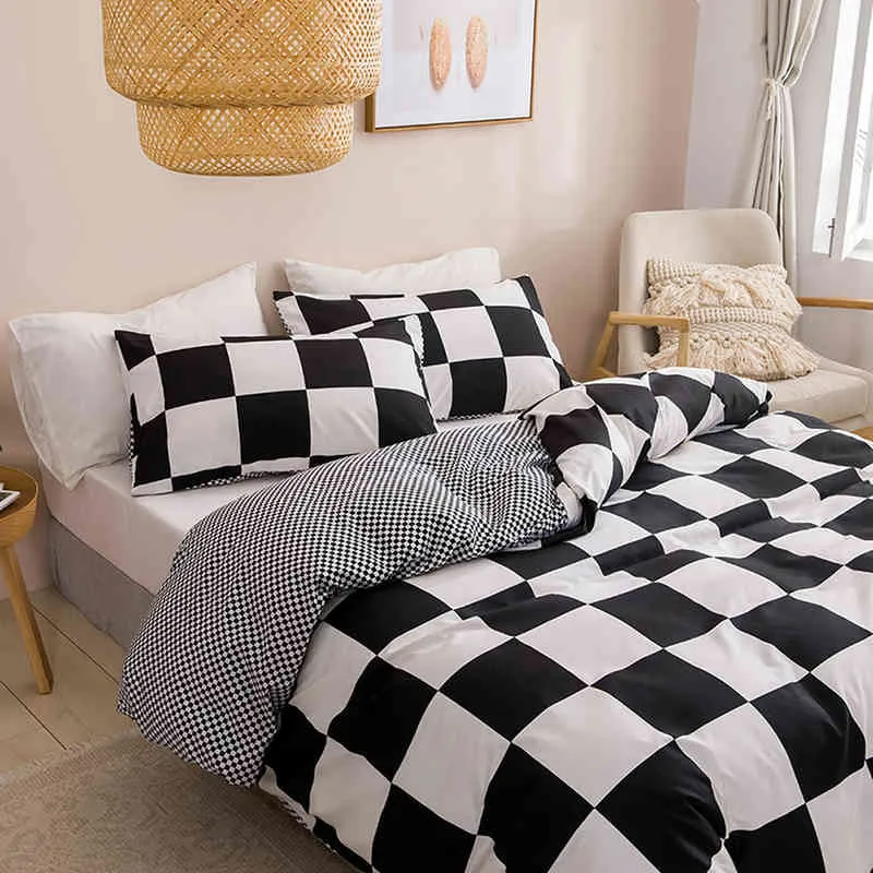 Black and White Bedding Set Grid Lattice Bed Linen Simple Summer Duvet Sets Cover King Size Comforter Queen Twin Bedroom Luxury