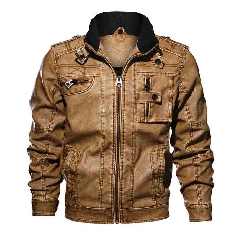 Autumn Winter Leather Jacket Men Stand Collar Pu Leathter Motorcycle Jacket Male Windbreaker Zipper Jackets Jacket L220801