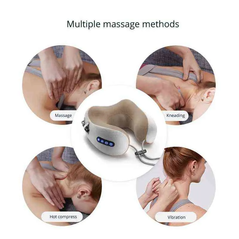 Elektrische nek massager u -vormig kussen multifunctioneel draagbare schouder cervicale massager kneden verwarming neksteunkussen 220507