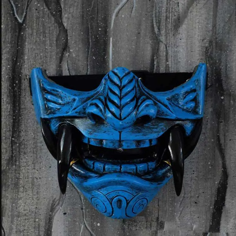 Adult Unisex Latex Japanese Prajna Hannya Noh Kabuki Demon Samurai Half Face Mask Halloween 220705