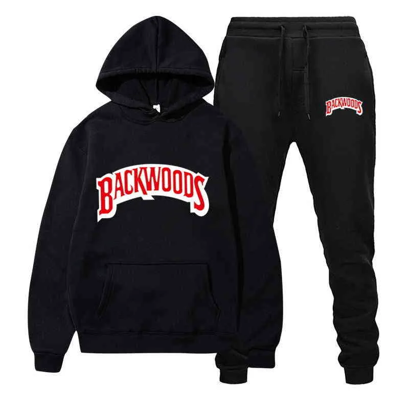 Fashion Brand Backwoods Men's Set Fleece Hoodie Pant Thick Warm Tracksuit Sportswear Hooded Track Suits Male Sweatsuit