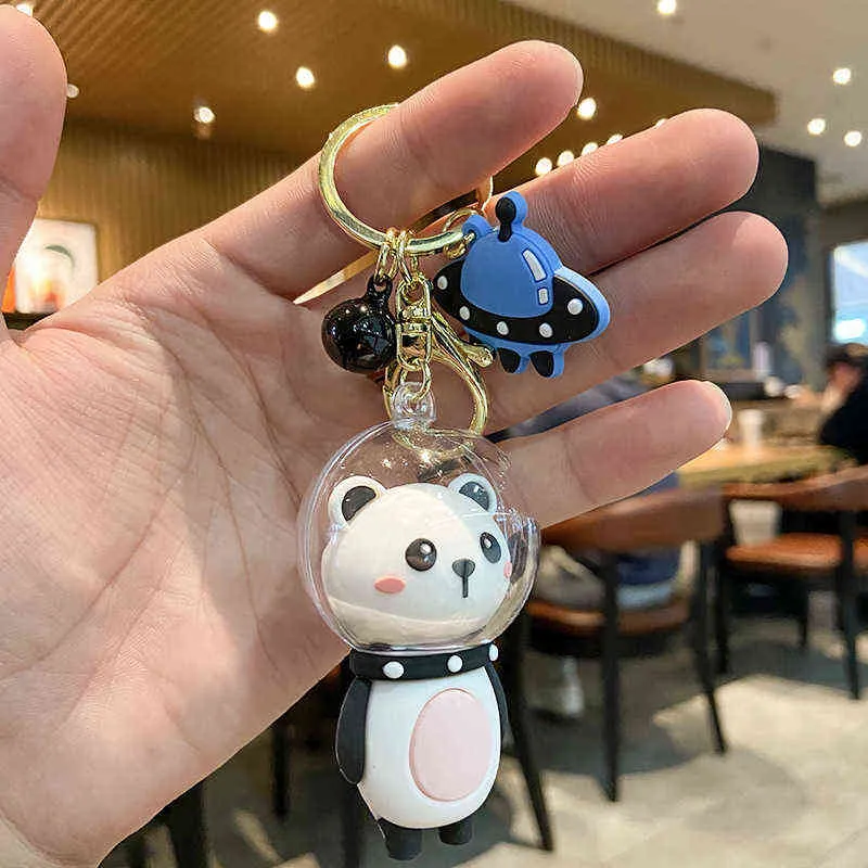 Silicone Cartoon Cute Animal Keychain Dinosaur Hippo Panda Doll Spaceman Key Chain Key Ring Creative Couple Backpack Pendant AA220318