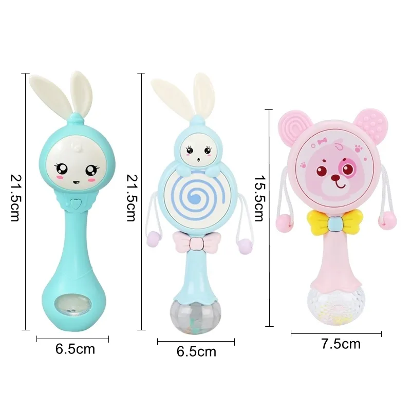 Baby Music Flashing Rattles Toys Infant Cute Rabbit Hand Bells Early Educational Toys 012M Pink Orange Green Blue 220531