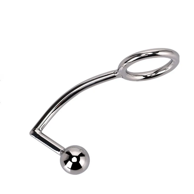 Male Device 40mm 45mm 50mm Stainless Steel Anal Hook With Penis Ring Metal Butt Plug Adult sexy Toys For Men5650283