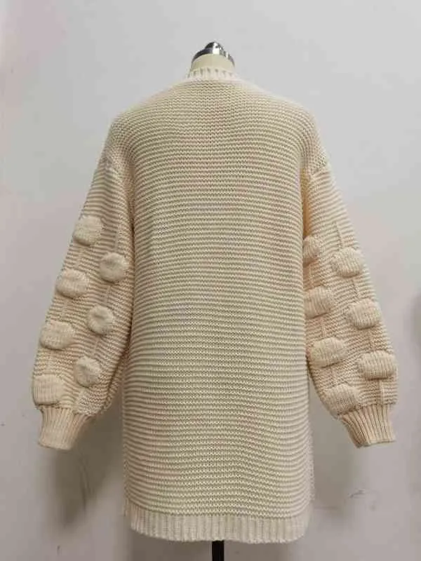 Popboard Bubble Lantern Sleeve Temperament Commuter gebreide Cardigan Sweater Dames midden en lang