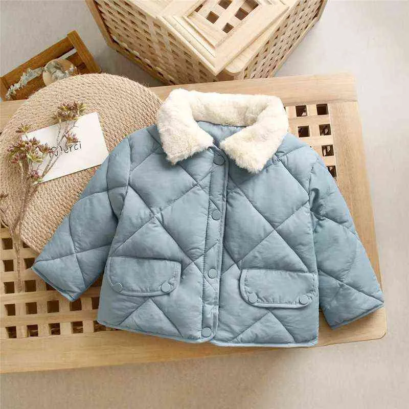 2021 Autumn Girls Jackets Fashion Baby Boys Pocket Jacket Fur Collar Outerwear Kids Clothes Children Warm Jackets Jacket 2-6 Year J220718