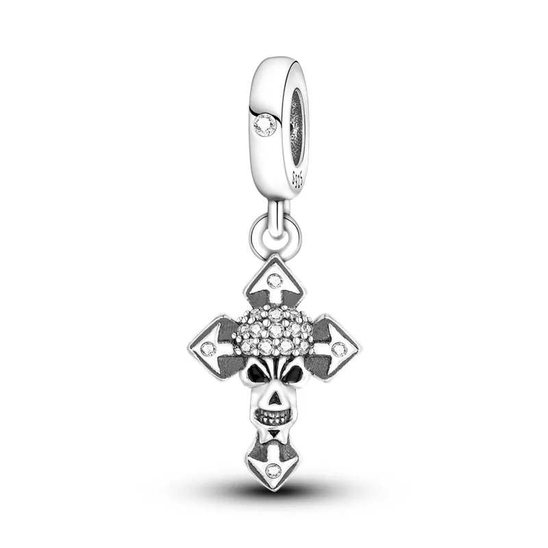 925 Silver Fit Charm 925 Armband Cross Skull Charm Evil Eyes Dark Charms Set Pendant Diy Fine Beads Jewelry7003240