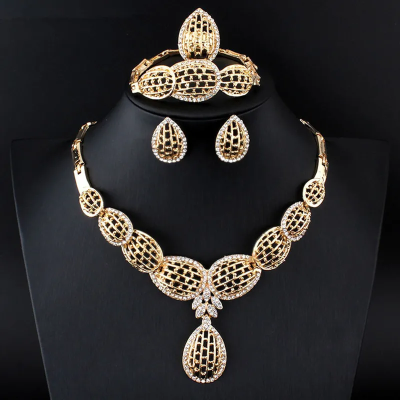Bijoux indiens collier esthétique ensemble boucles d'oreilles à la mode accessoires de mariage femmes anneau Bracelet 4 pièces 220810