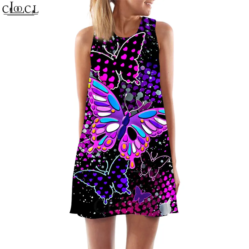 Women Tank Top Dress Beautiful Butterfly 3D Pattern Printed Dress Short Party Female Vest Fashion Sleeveless Dress W220616