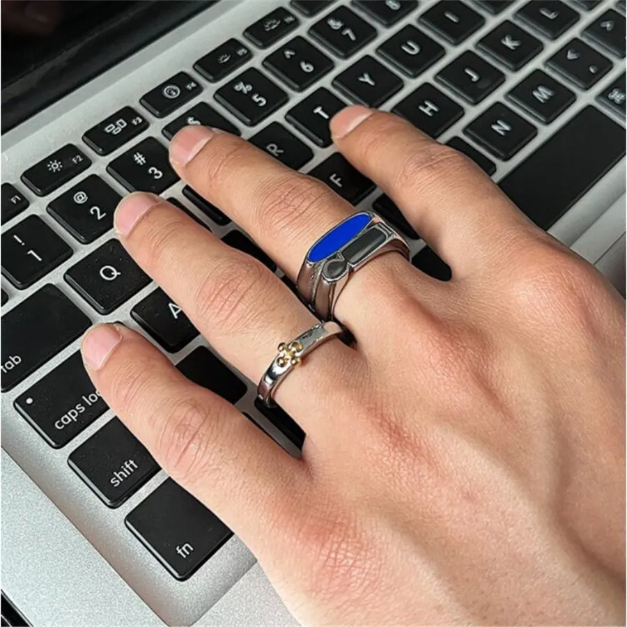 2022ss Koreaanse stijl blauwe dubbellaagse onregelmatige ring heren koude high-end minimalistische niche high street titanium stalen sieraden2919