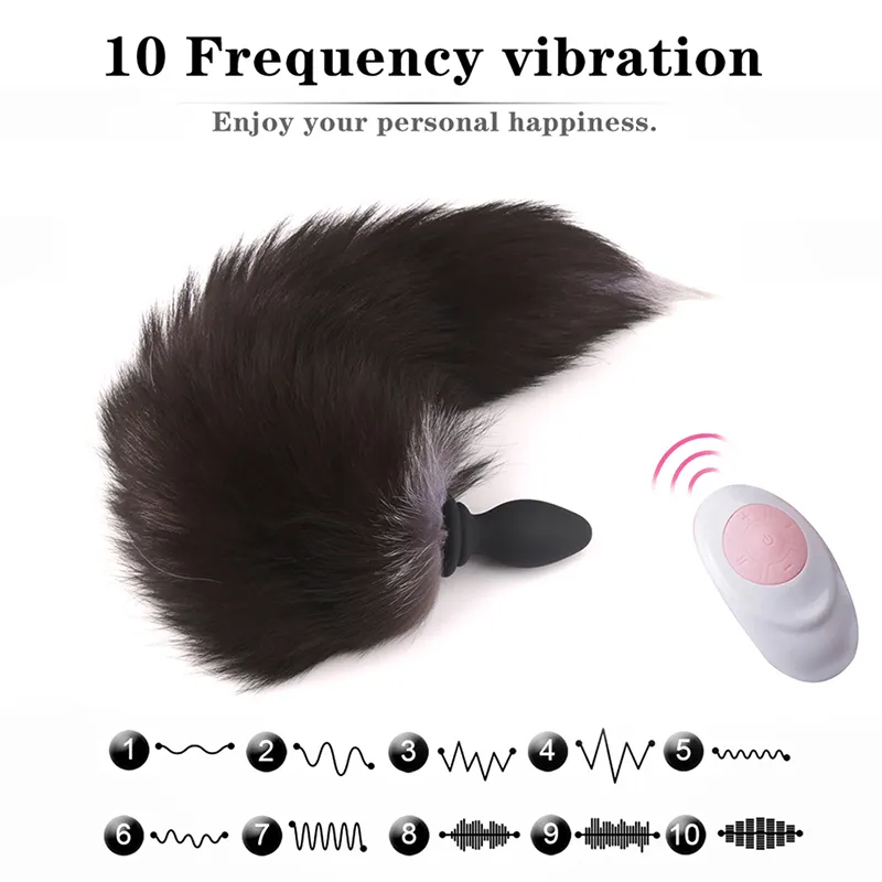 Bear Tail Anal Vibrator Plug Remote Control Butt Plug Sexleksaker för kvinna cosplay Erotiska spel för par Ass Anal Sex Plug 220412