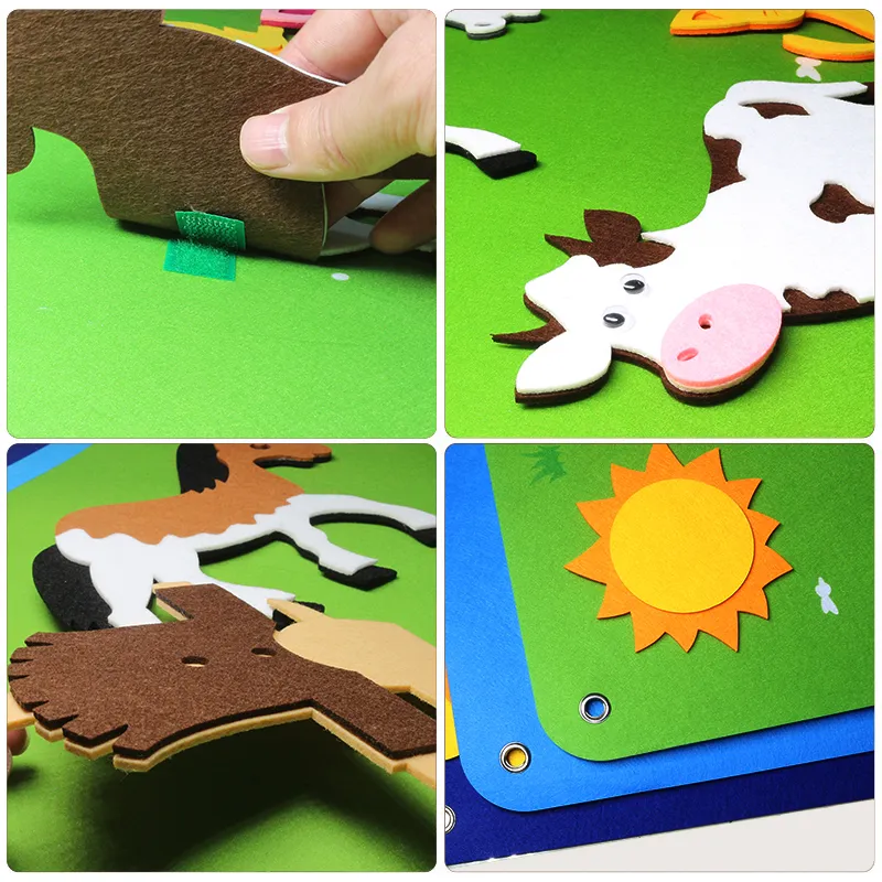 Toy Stickers voor kinderen Farm Animals Filt Story Board Farmhouse Storybook Wall Hanging Decor Early Learning Interactive Play Kids Gift Kerstmis 220826