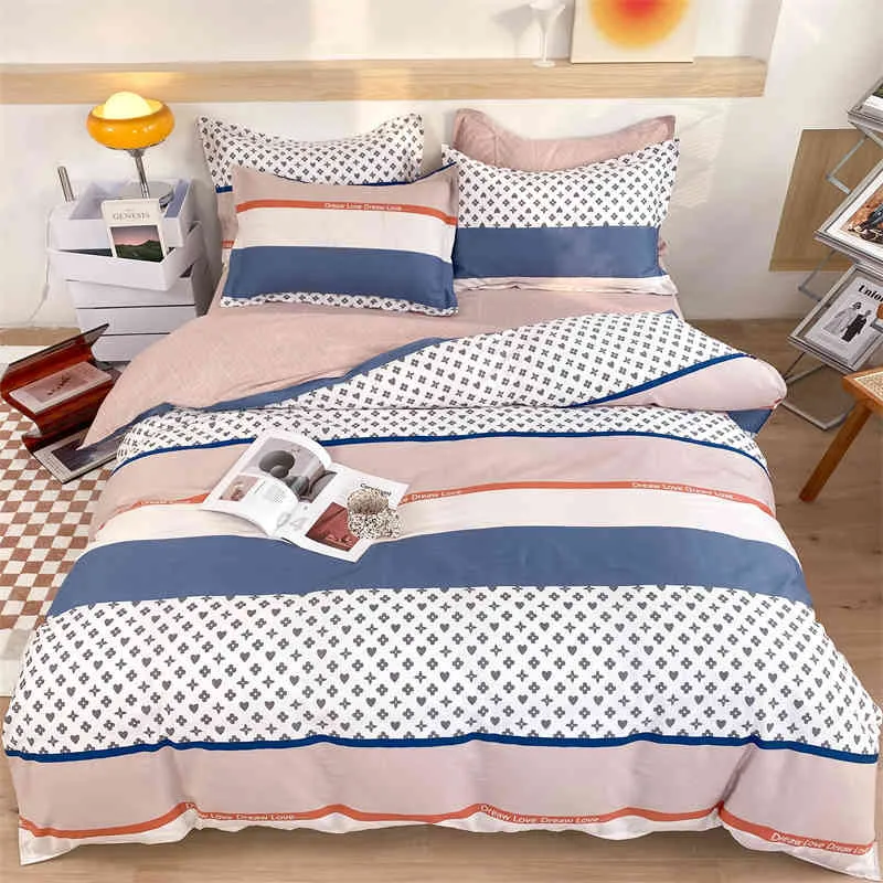 100% High Quality Cotton Bedding Set 1 Duvet Cover 2 Pillowcases Simple Striped Style 16 Sizesaccept Custom-size