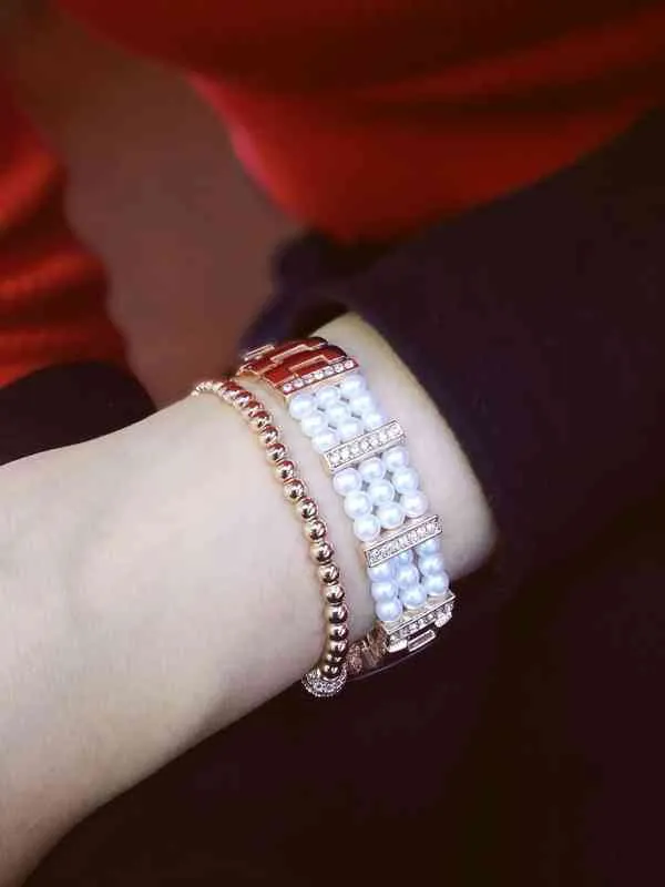 Sweet Princs Lady Watch Pearl Elegant im Stil Weiß Roségold Uhr Frau Diamant Armbanduhr für Frauen
