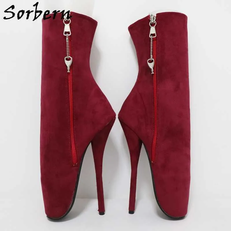 Sorbern profonde gris cheville haut Ballet bottes à talons hauts femmes fermeture éclair latérale couleurs personnalisées grande taille Sexy fétiche chaussure unisexe Sm talons