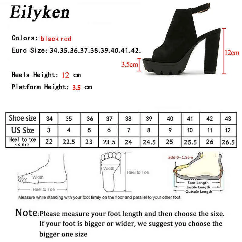 Sandaler Eilyken Varumärke Platform Round Nose Flock Fashion Buckle Pumps Ladies Spring Summer Black Red High Heel Shoes Storlek 41 42 220318