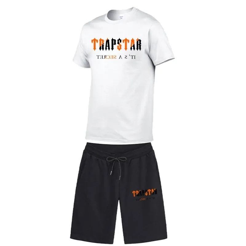 Sıradan erkek spor seti trapstar baskılı kısa kollu eşofman erkek markası 2 adet pamuk tişört kısa pantolon seti 220609