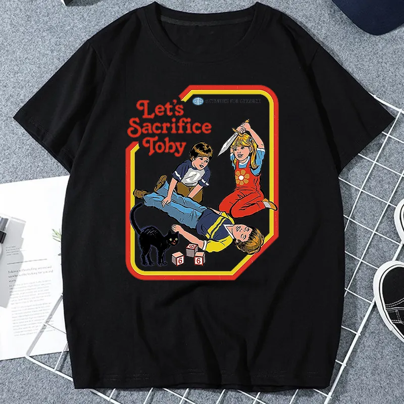 Sacrifions Toby horreur sataniste graphique hauts Unique créatif dessin animé Streetwear unisexe effrayant manches courtes t-shirt Ropa Hombre 2206149168425