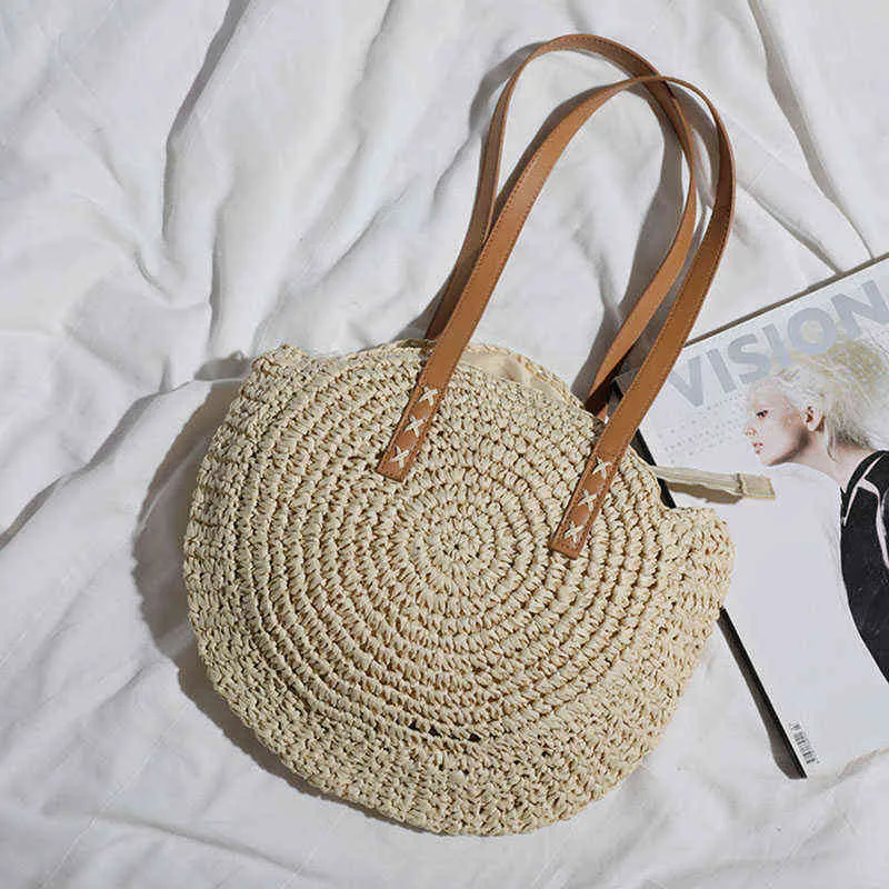 Summer Street Fashion Straw geweven tas klassieke schoudertas strand vakantiebassen grote capaciteit lederen handvat handtas lichtgewicht G220531