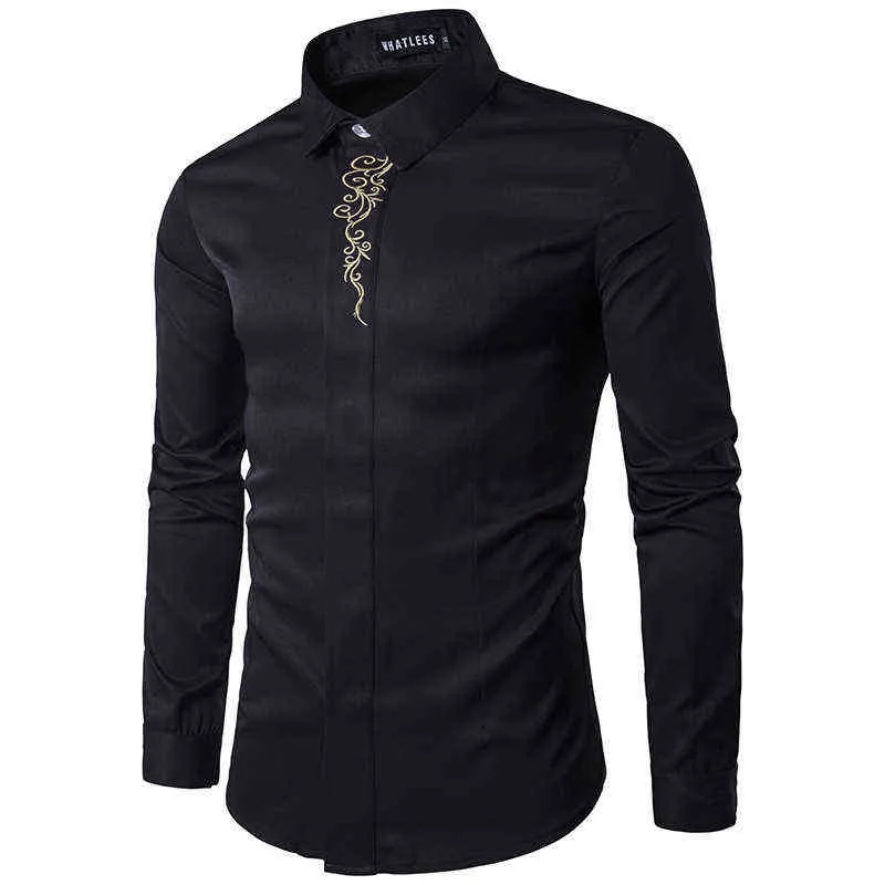 Fashion Embroidery Shirt Men 2022 Spring Autumn Long Sleeve Mens Dress Shirts Slim Fit Wedding Tuxedo Shirt Male Camisa Hombre L220704